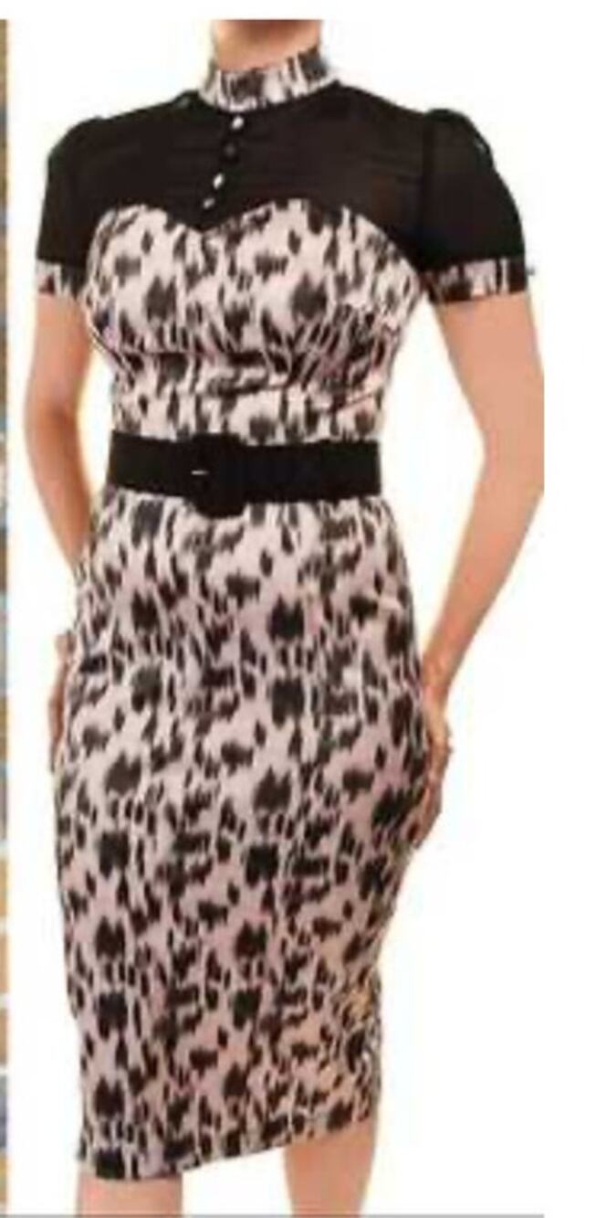 Laura Byrnes SS Dress Pinup Couture Pink Black Black Label Sheer Vtg Style XS